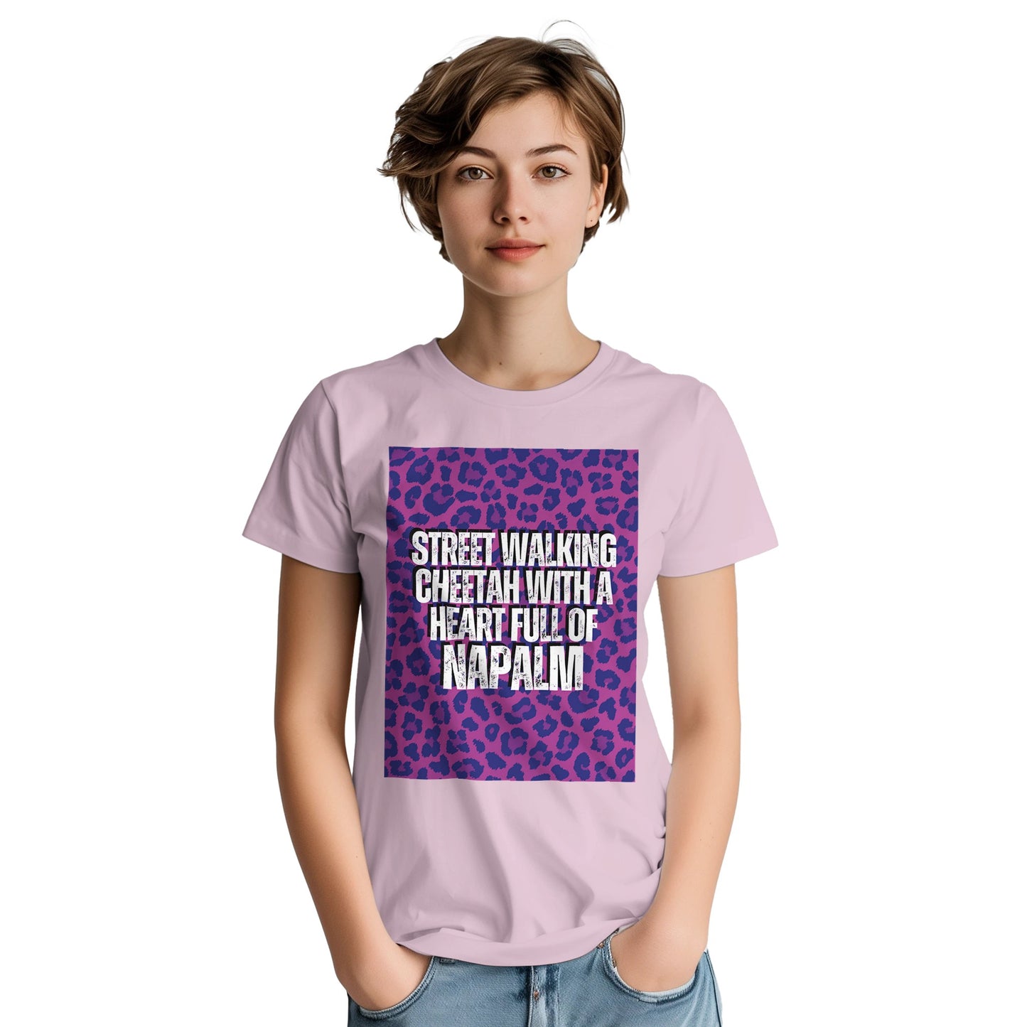 Iggy Pop and the Stooges cheetah t shirt from slogun female model