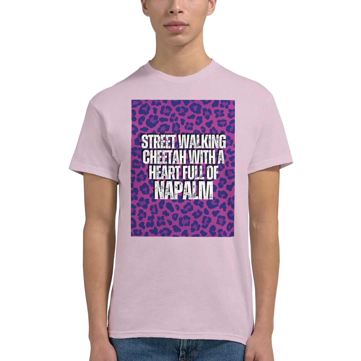 Iggy Pop and the Stooges cheetah t shirt from slogun male model close