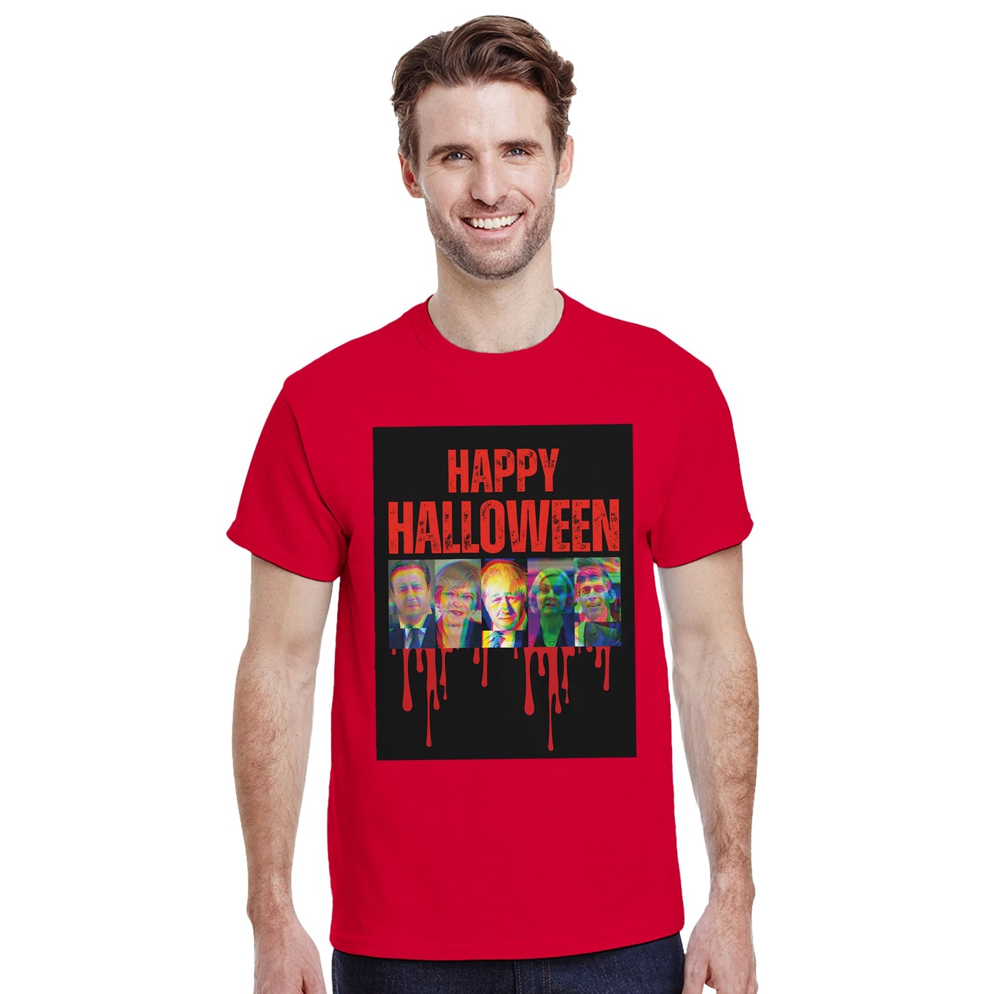 tory leadership Halloween outfit t-shirt from slogun male model