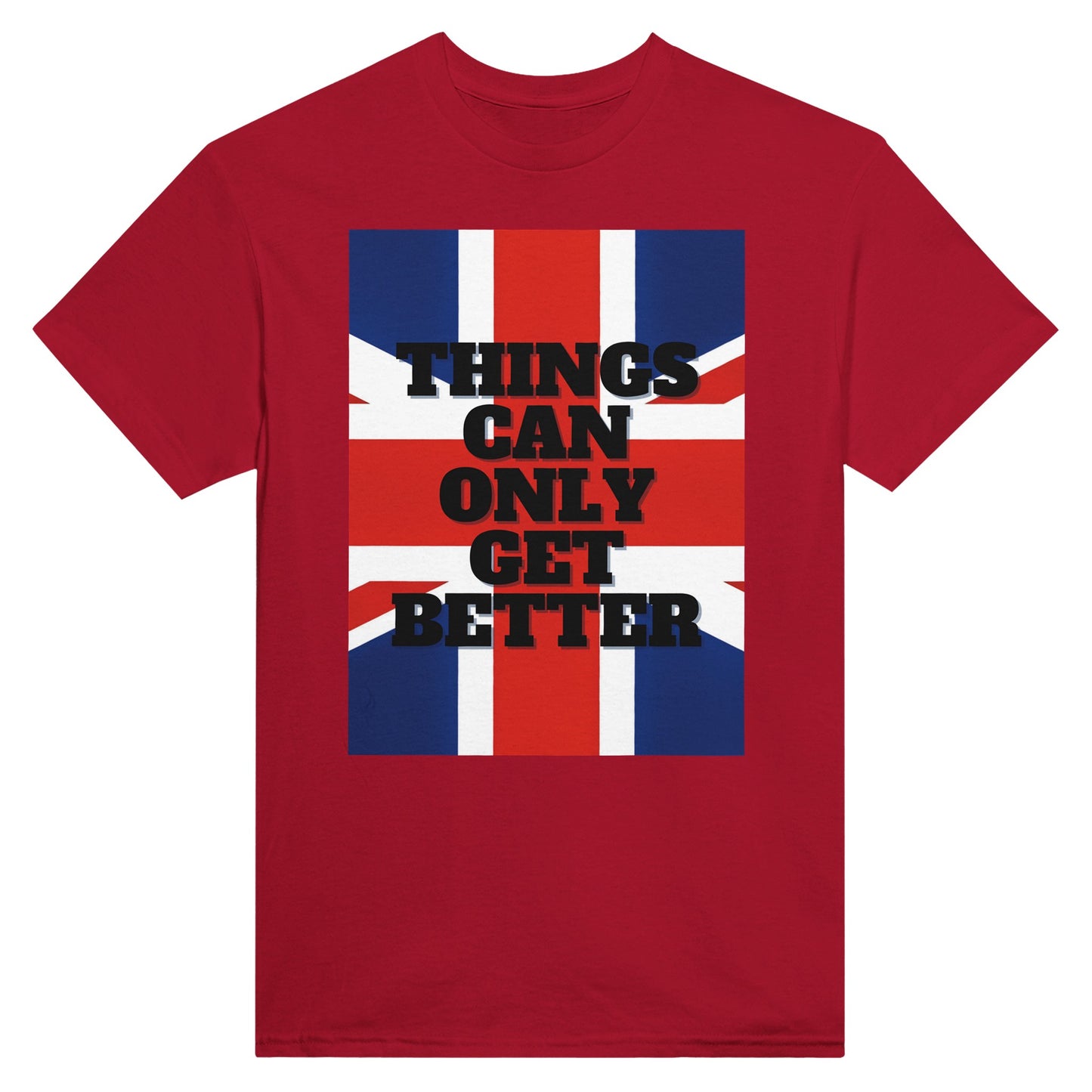 Things Can Only Get Better union Jack T-shirt in red - anti-tory election wear