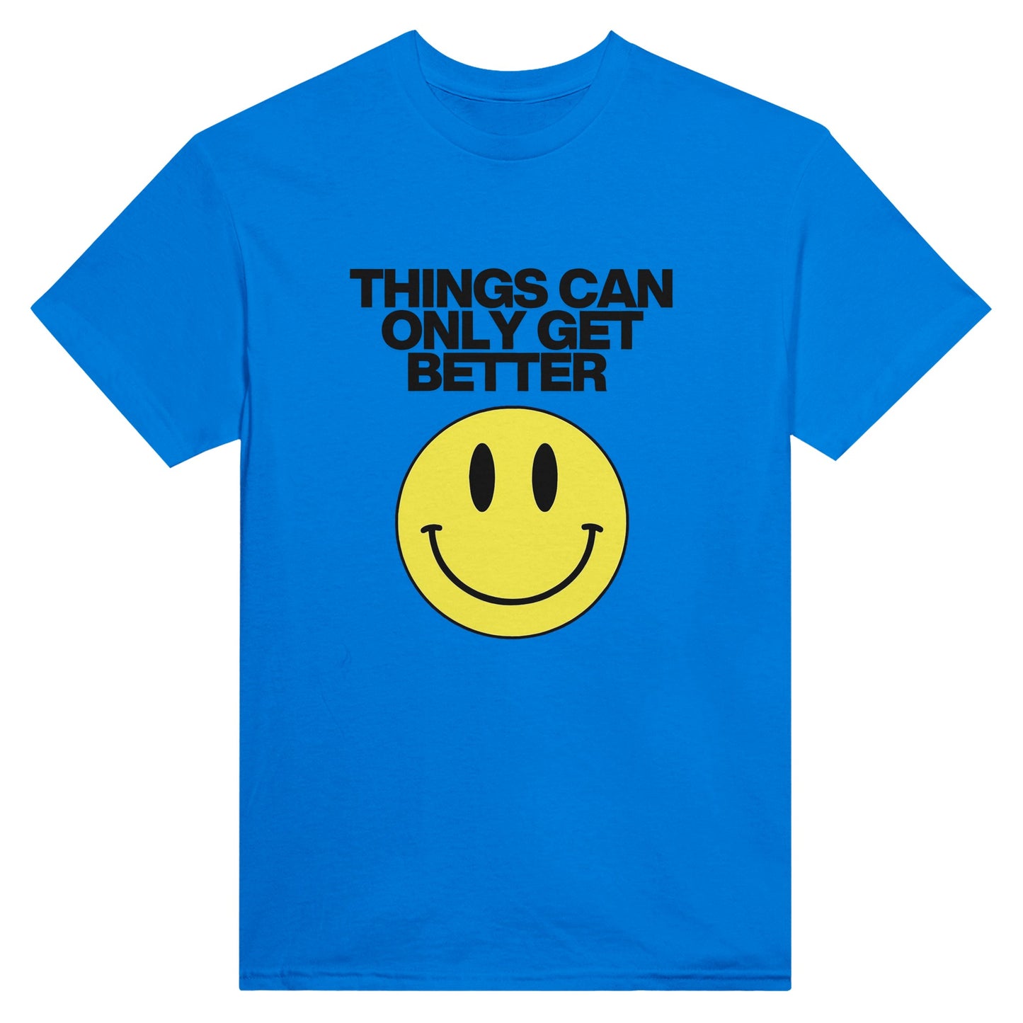 Things Can Only Get Better Smiley T-shirt in blue - anti-tory election wear