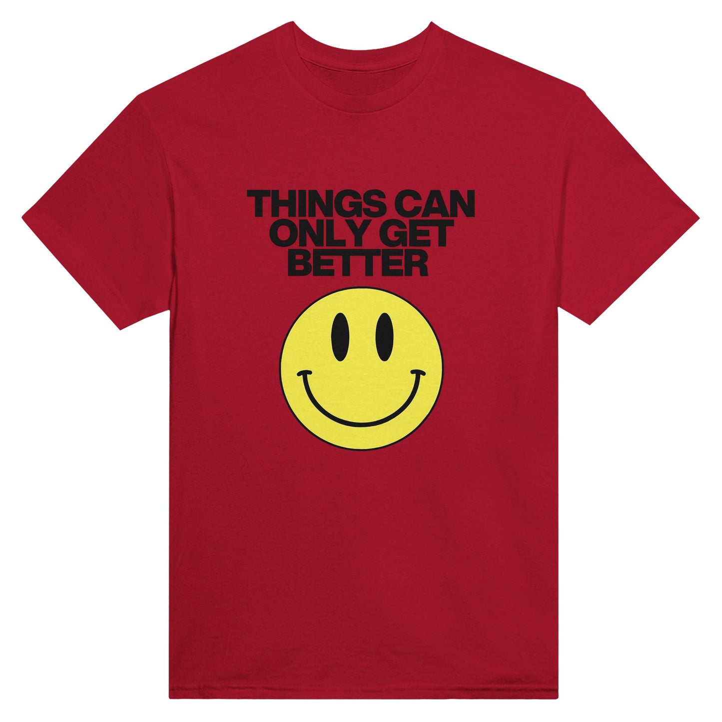 Things Can Only Get Better Smiley T-shirt in red - anti-tory election wear