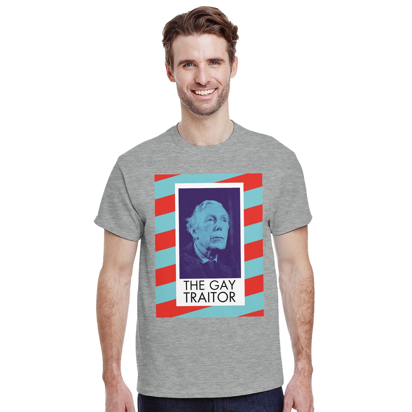 Gay Traitor Hacienda t shirt from slogun male model