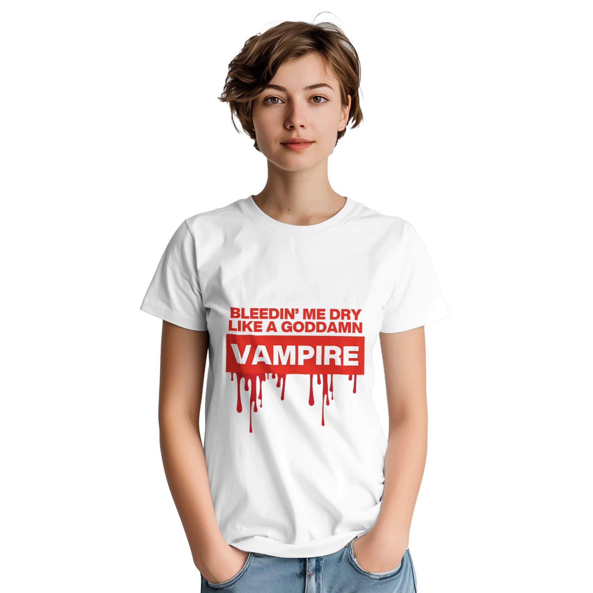 Halloween vampire tee from slogun female model