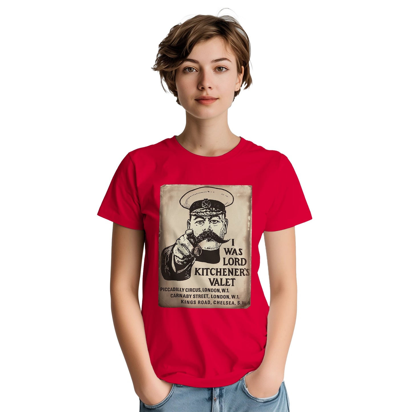 I Was Lord Kitchener's Valet t shirt from slogun female model 