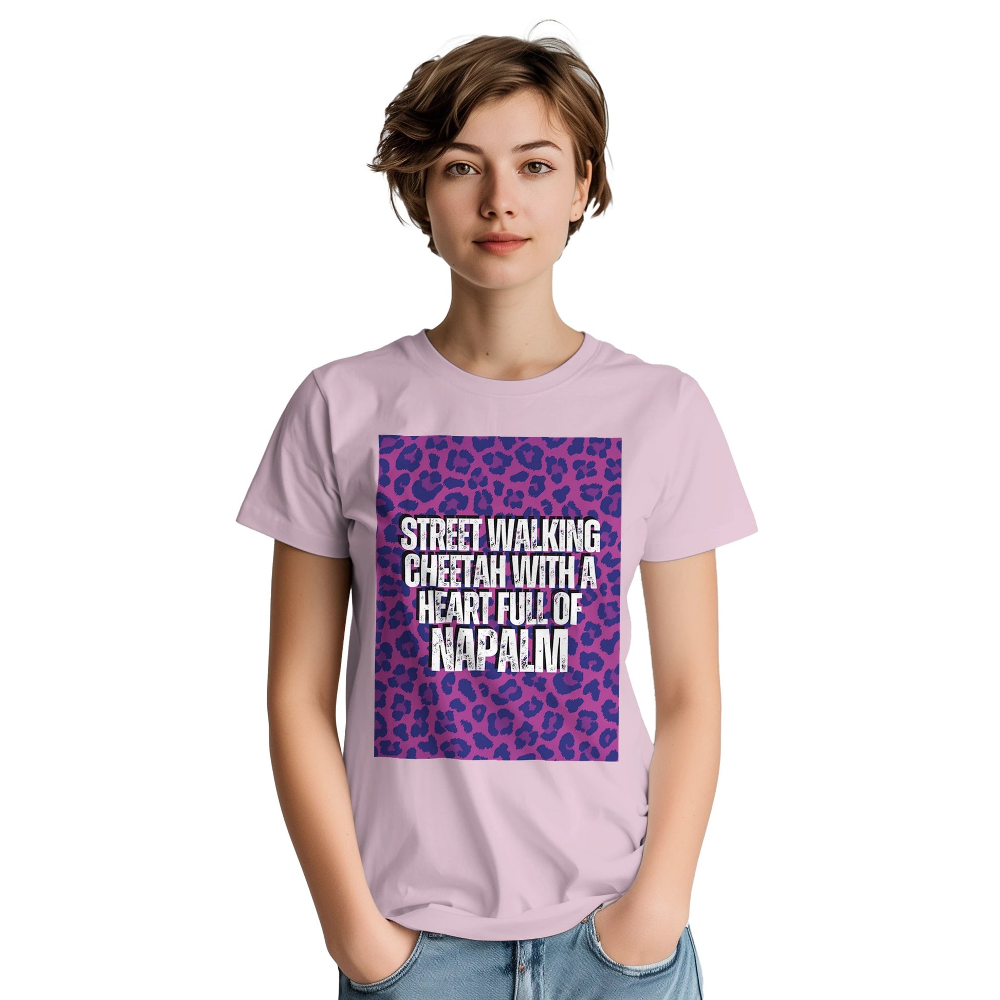 Iggy Pop and the Stooges cheetah t shirt from slogun female model