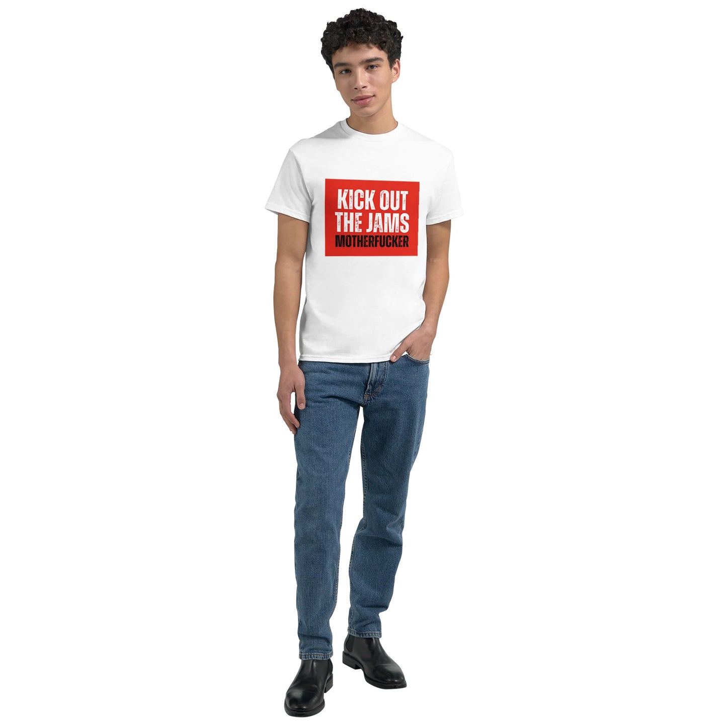 Kick out the jams MC5 shirt from slogun male model