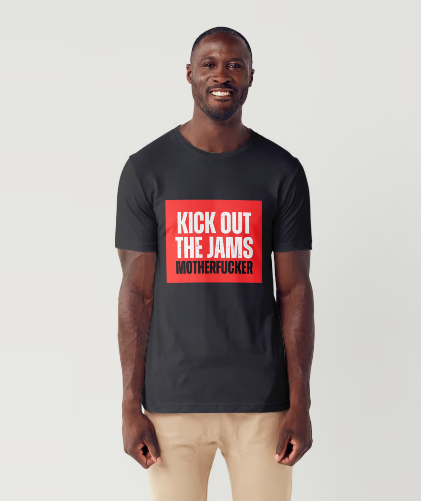 Kick out the jams MC5 shirt from slogun male model