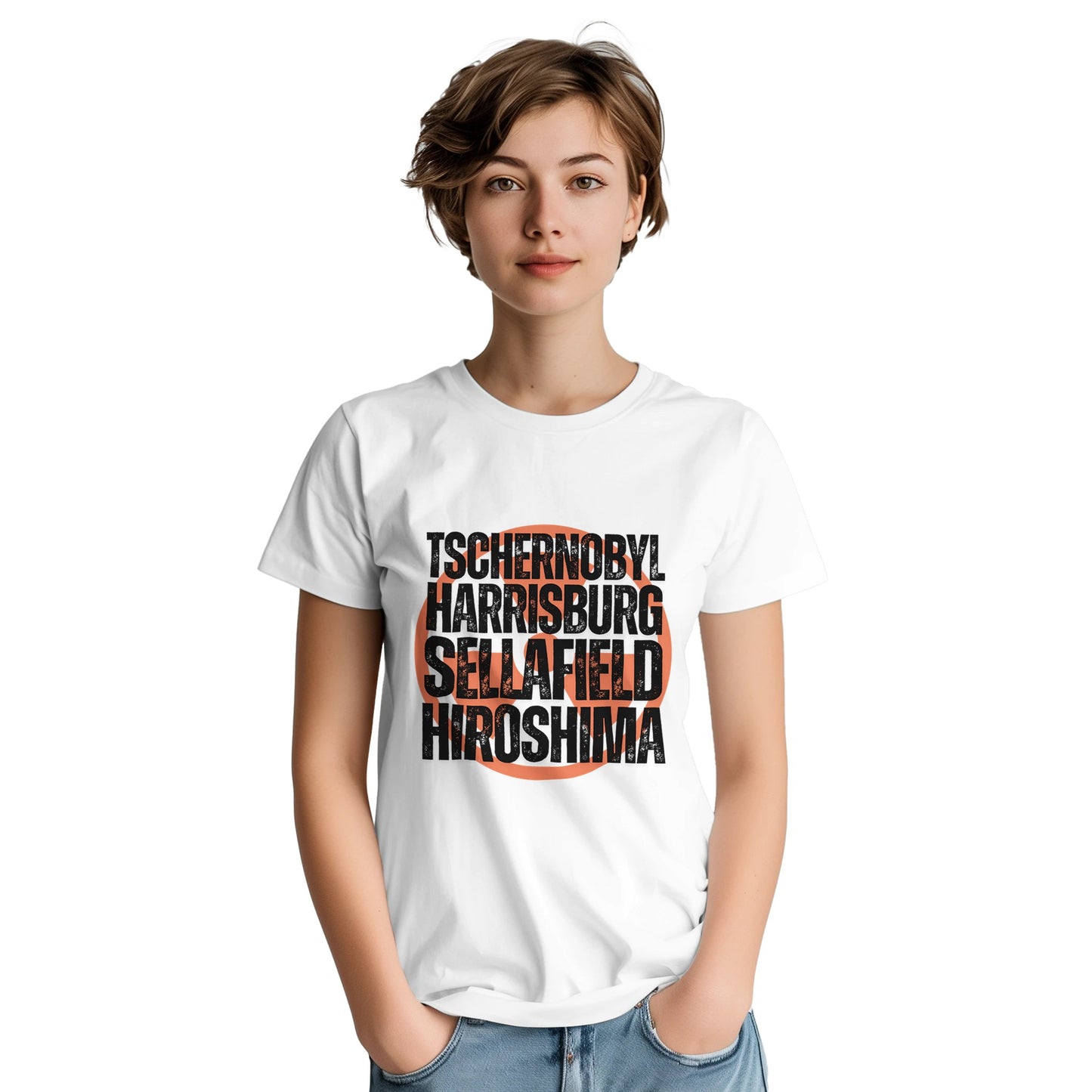 Kraftwerk Radioactivity t shirt from slogun female model
