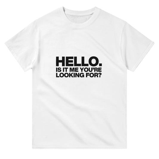 "Hello. Is it me you're looking for?" Lionel Richie Hamnett style t-shirt from Slogun. 