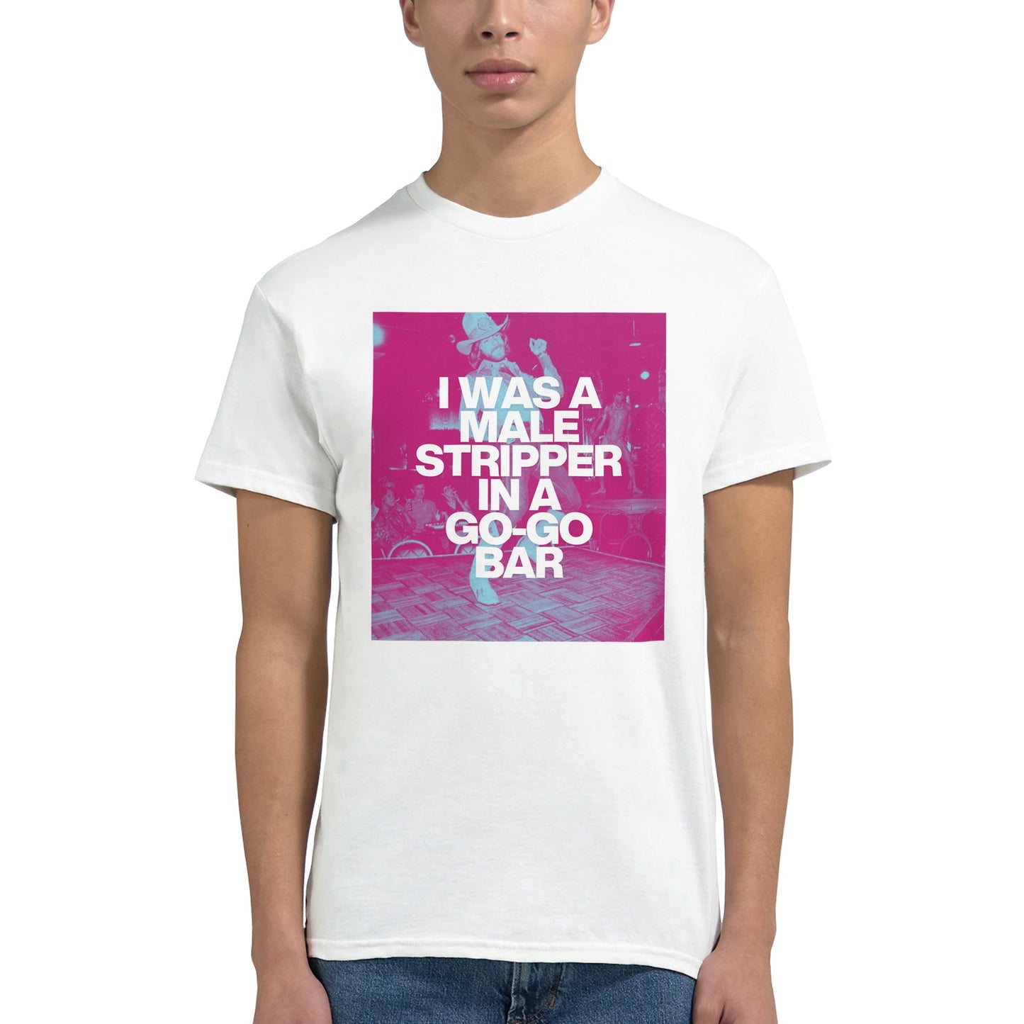 Magic Mike Male Stripper tee by Slogun male model close