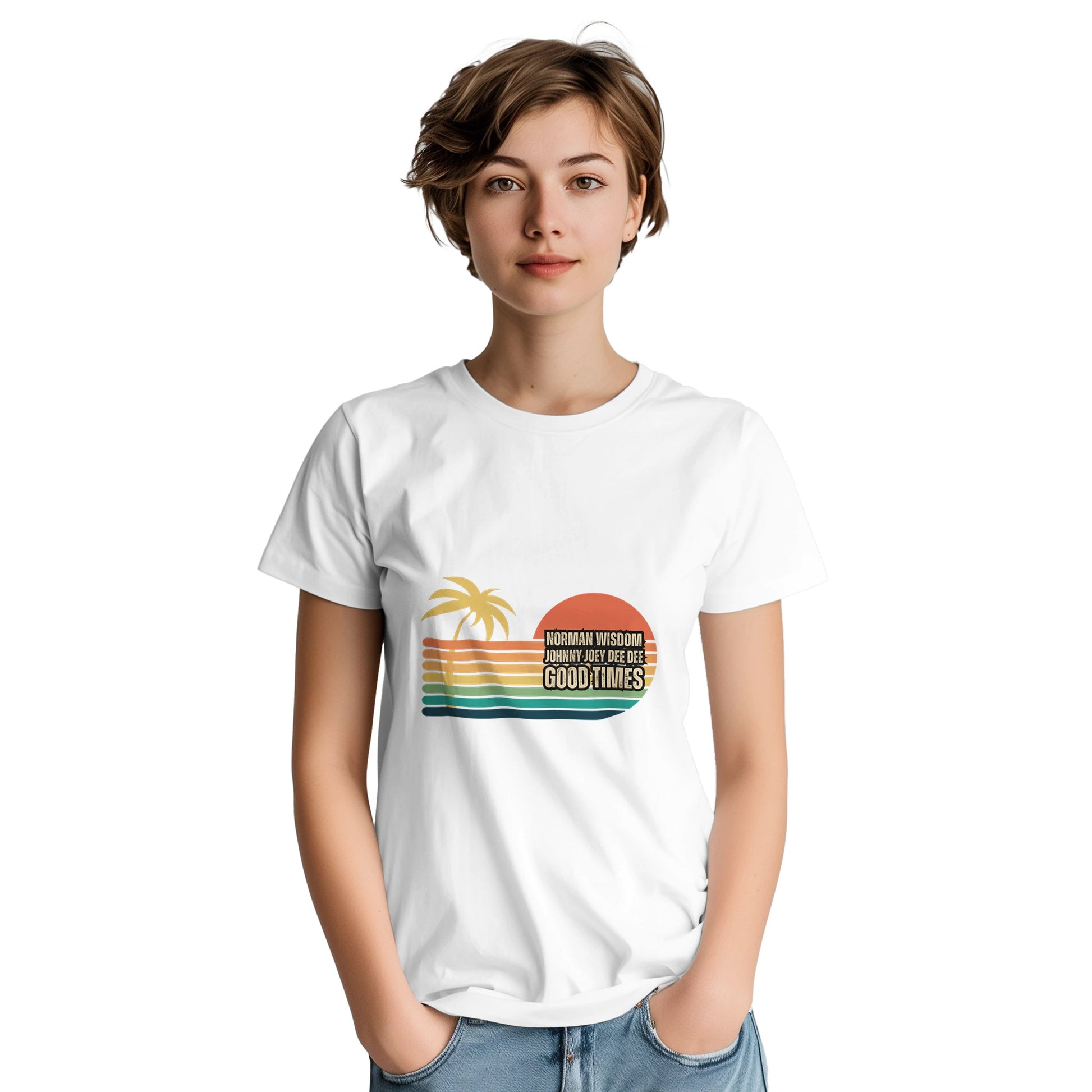 Norman Wisdom Human League t shirt from slogun female model