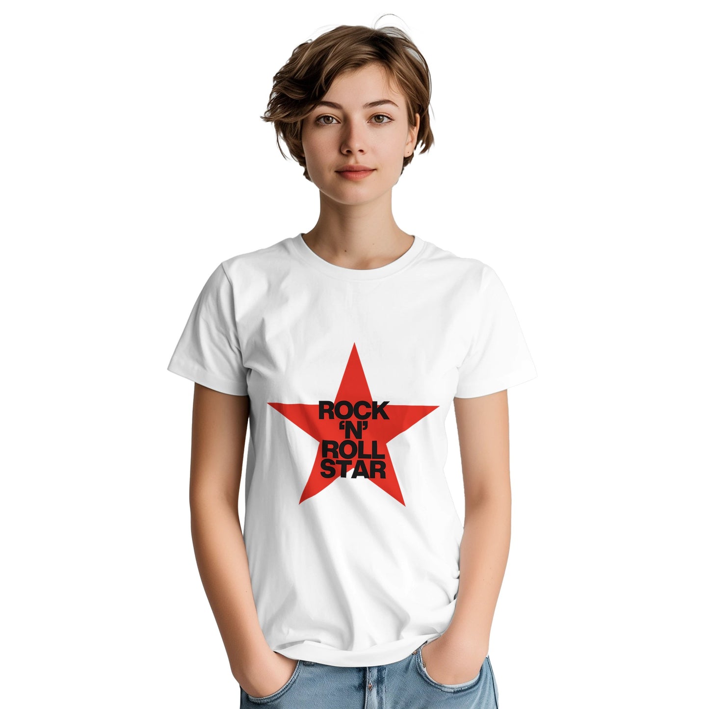 Oasis Rock N Roll red Star T-shirt from Slogun female model