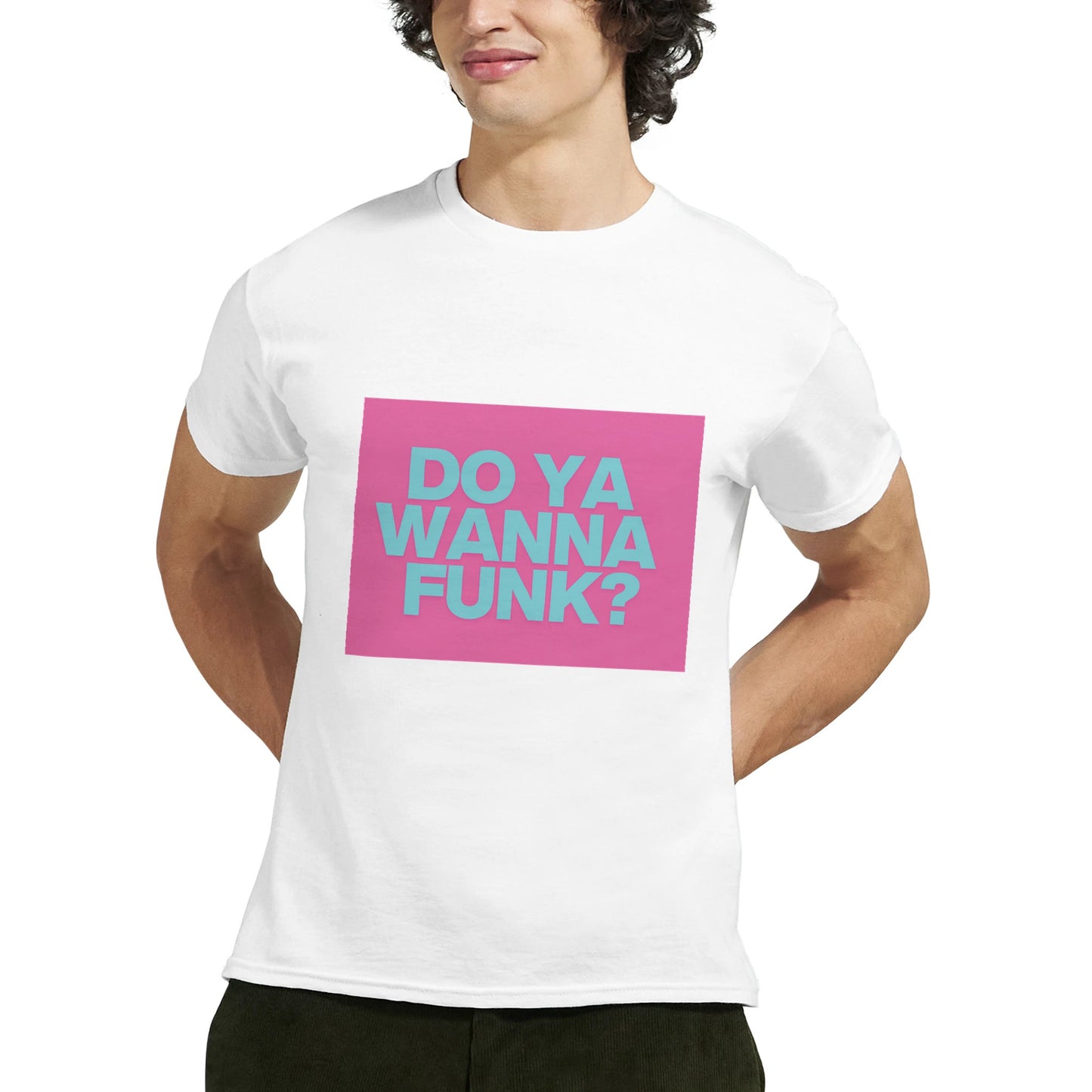 Sylvester disco t shirt from slogun close male model
