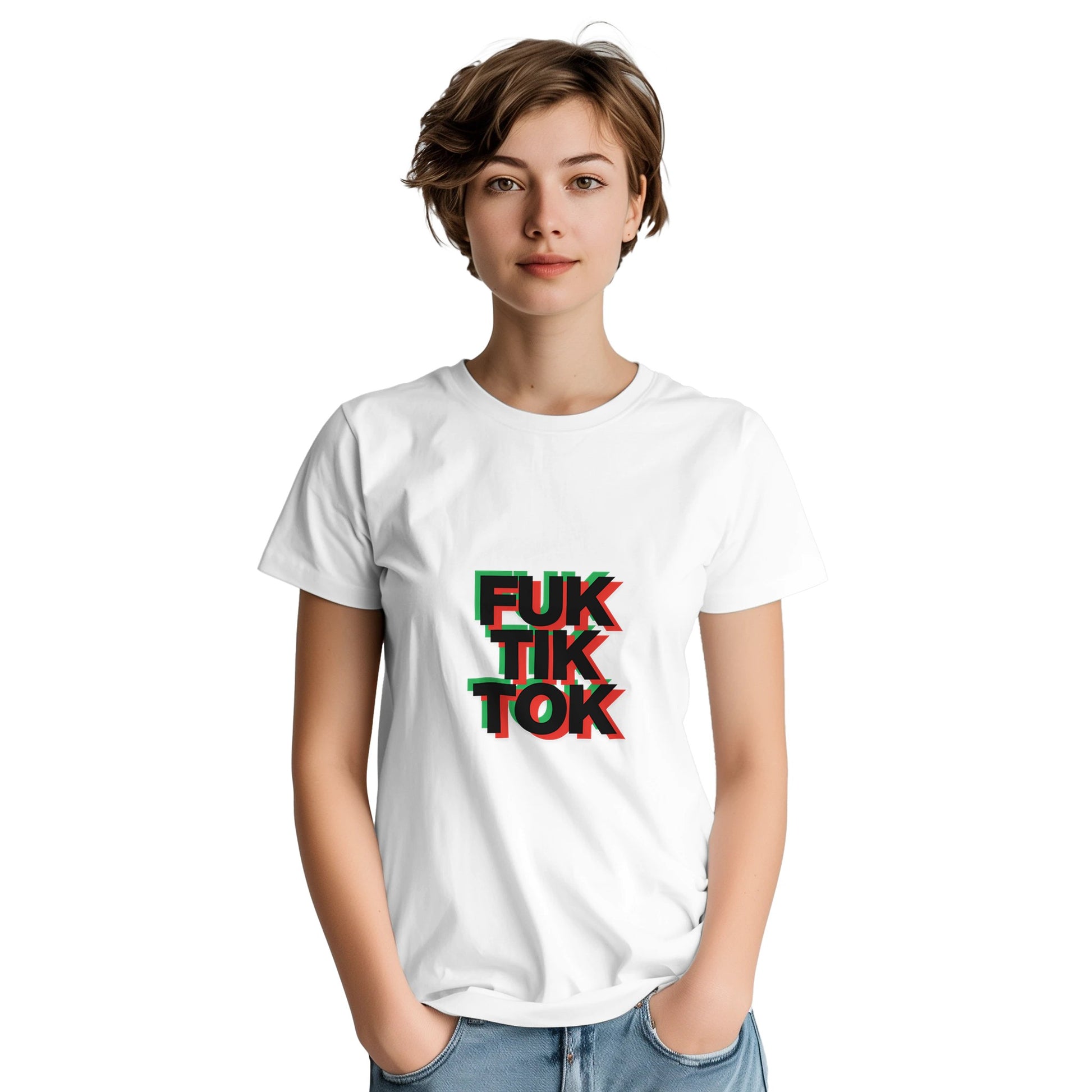 anti tiktok t-shirt from slogun female model