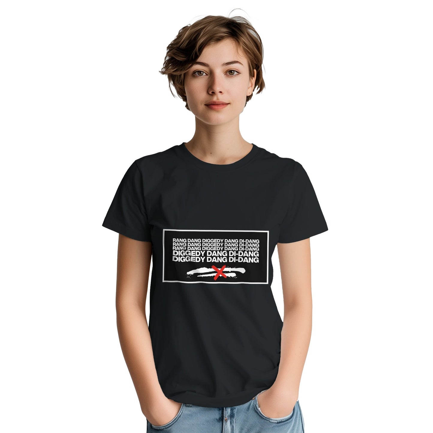 hip hop t shirt white lines from slogun female model