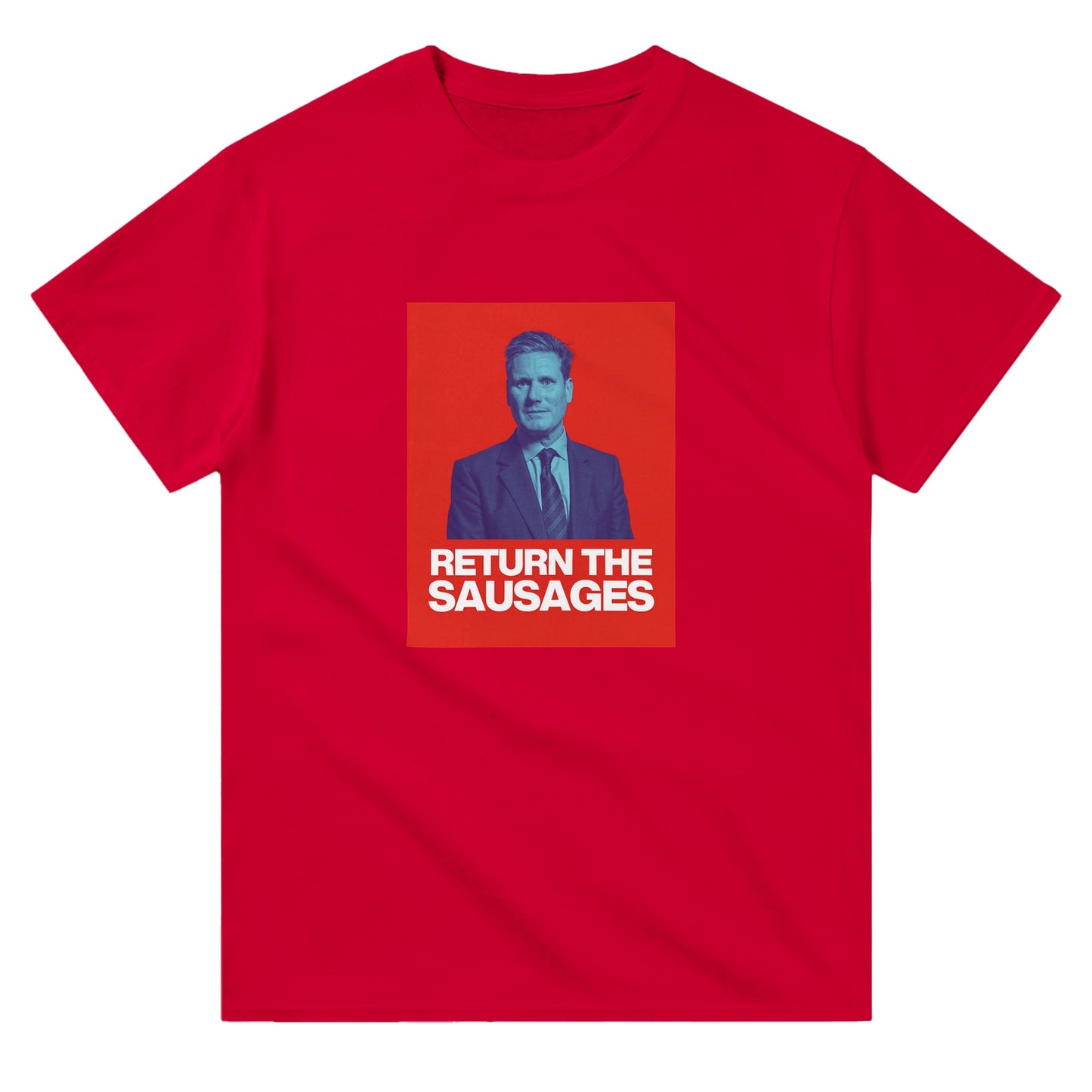 keir Starmer Return the Sausages tee from slogun red
