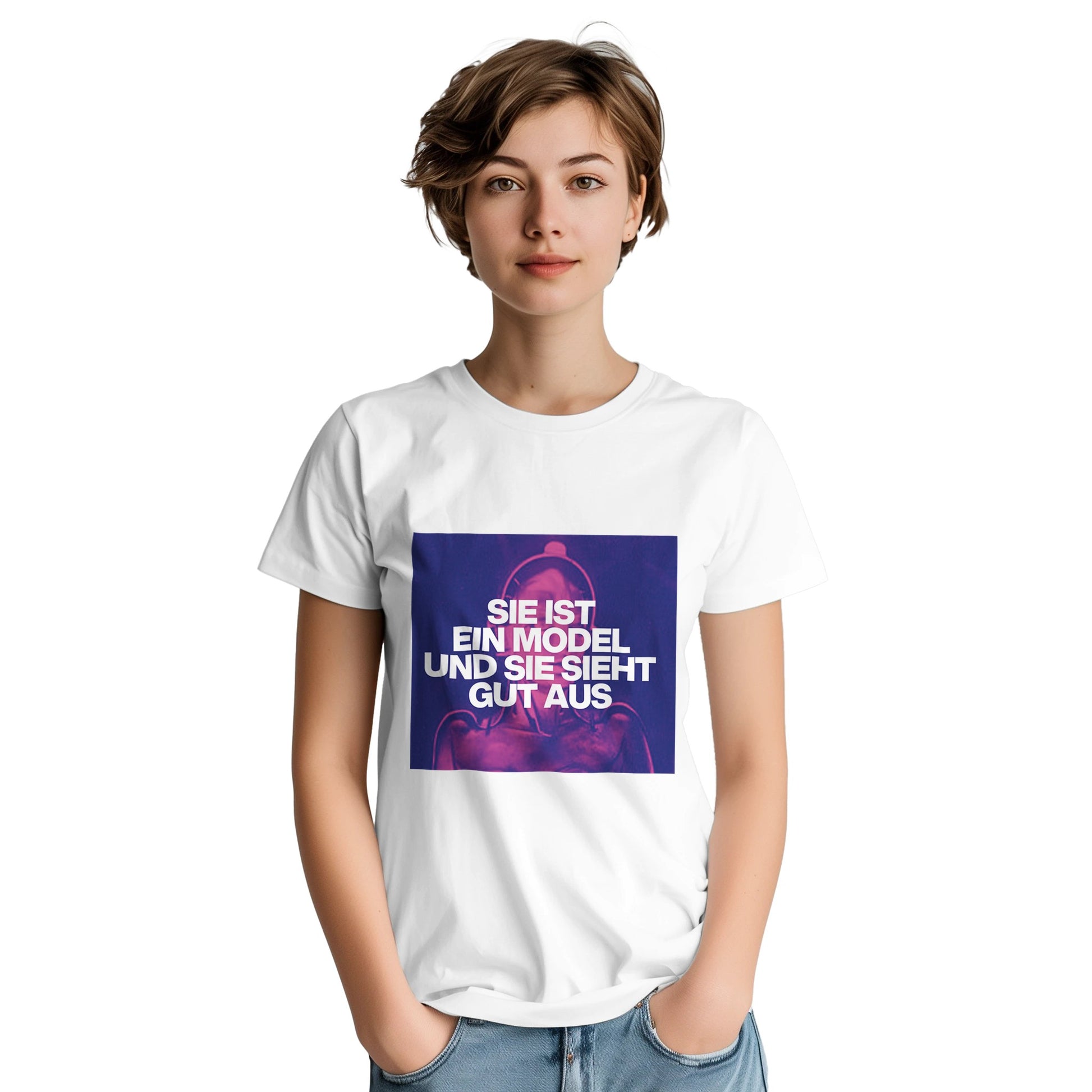 kraftwerk model t shirt from slogun female model