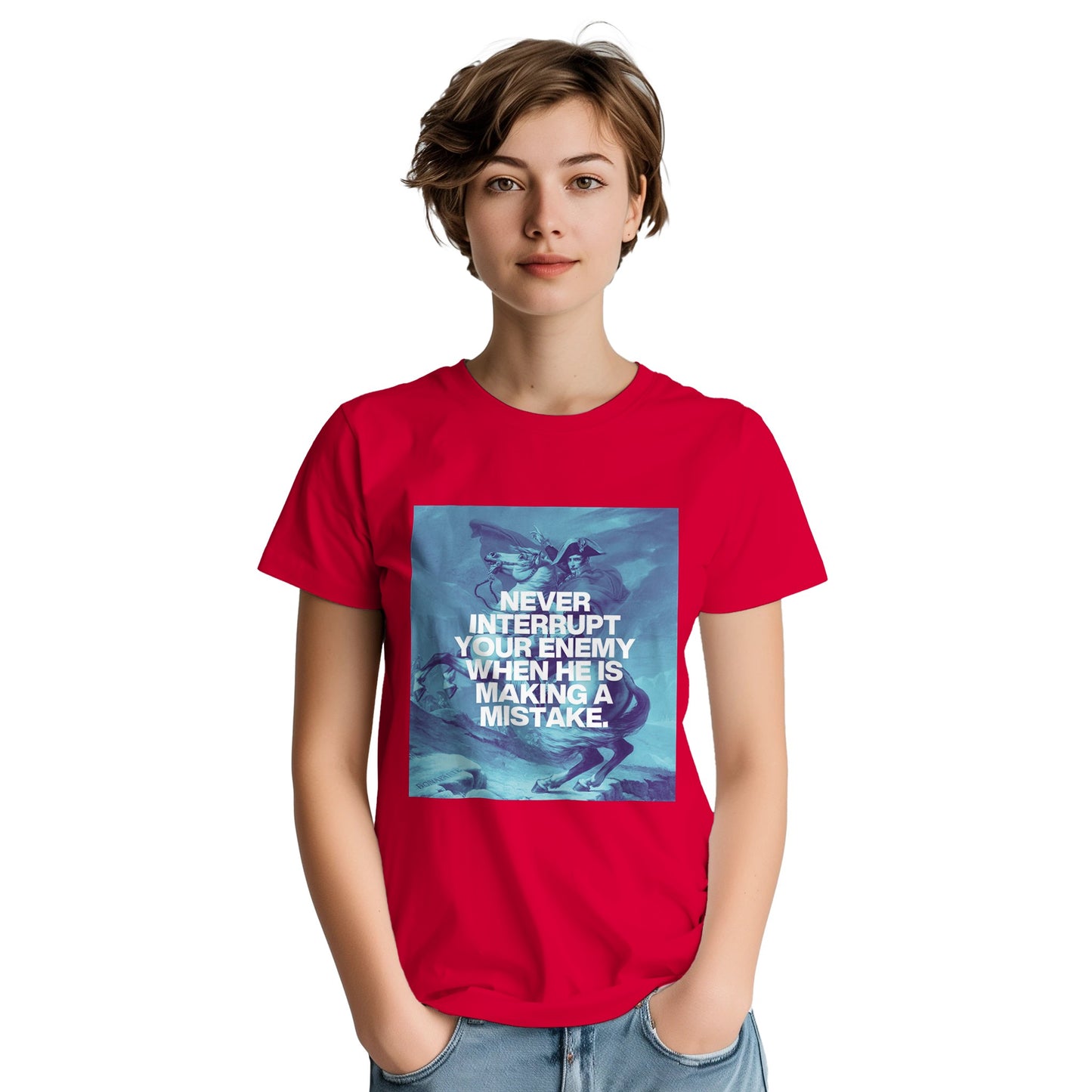 never interrupt your enemy t shirt from slogun female model