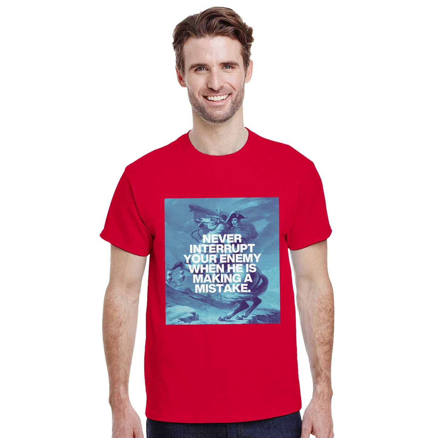 never interrupt your enemy t shirt from slogun male model