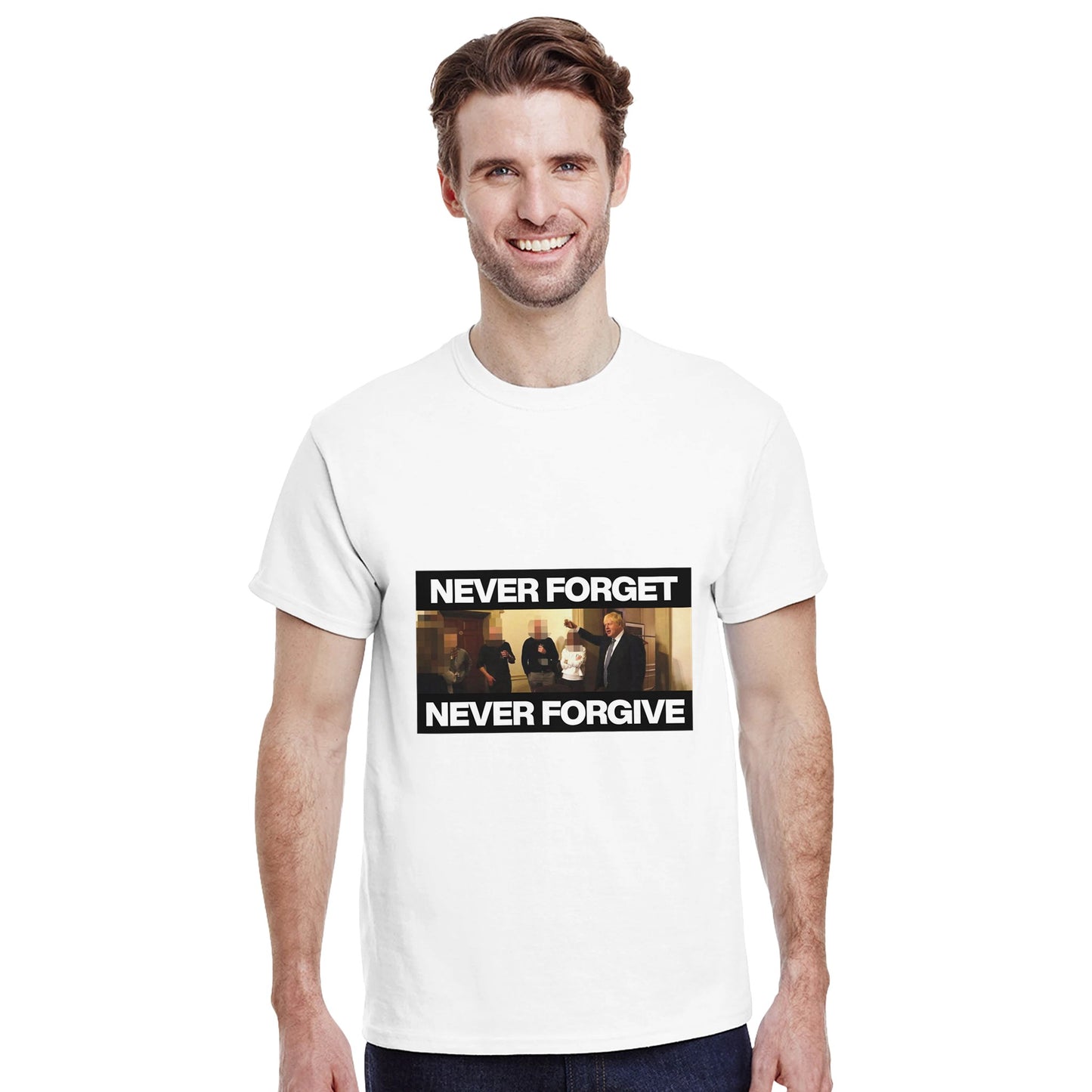 partygate johnson t shirt from slogun male model