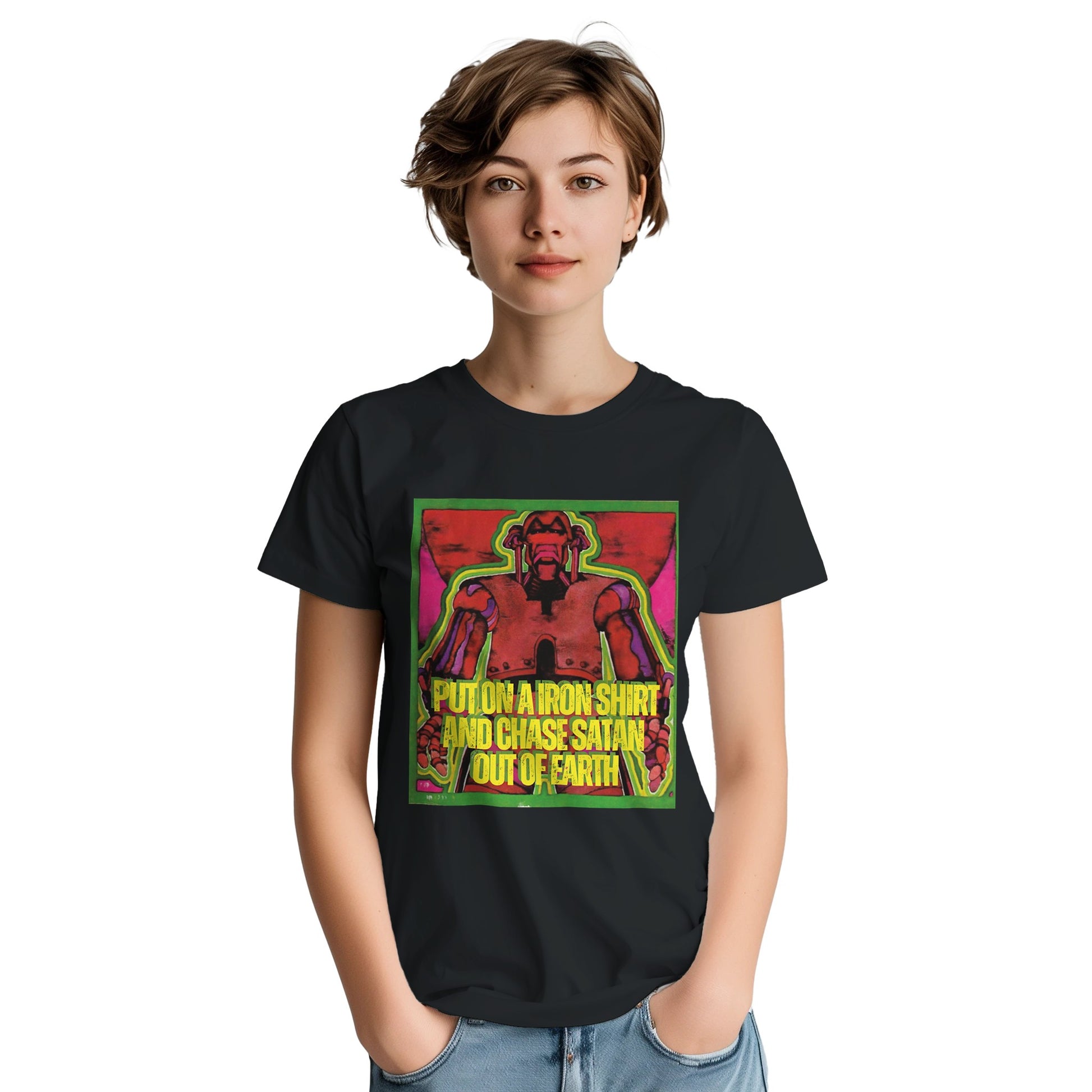 reggae t shirt max romeo chase the devil from slogun female model

