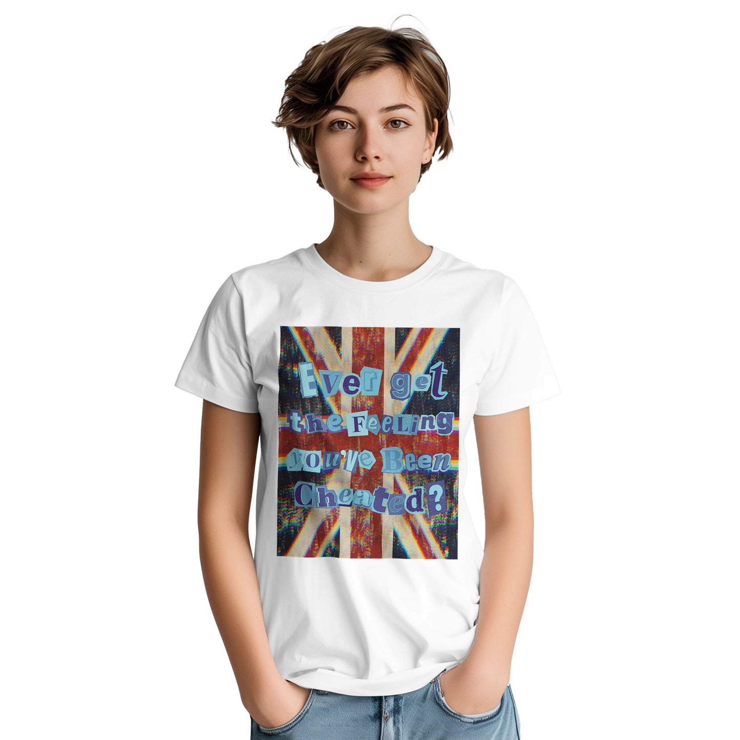 sex pistols t shirt cheated from slogun female model