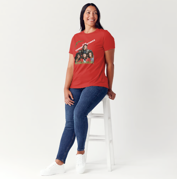 slade t shirt for xmas from slogun female model