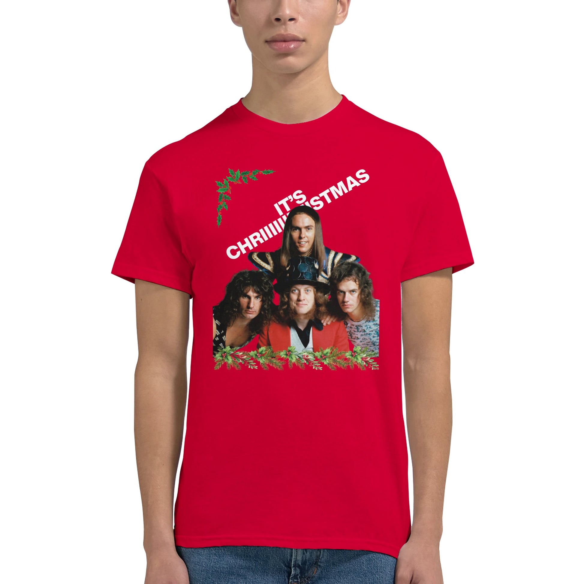 slade t shirt for xmas from slogun male model