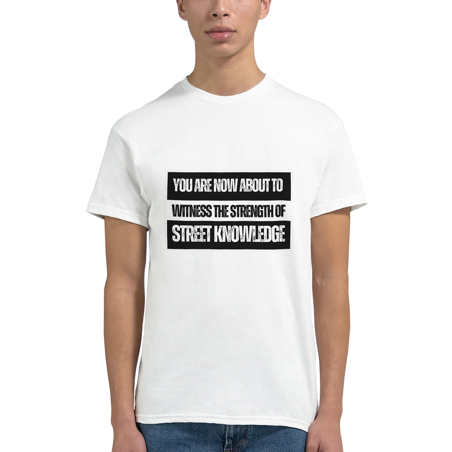NWA straight outta compton t shirt from slogun male model close